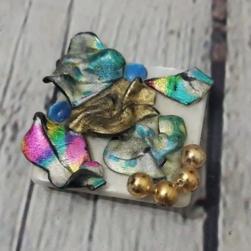 Vintage 80s 90s Eclectic Metallic Neon Abstract Brooch